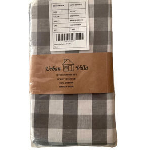 Urban Villa Grey White Buffalo Check Napkins Set/12 New NWT